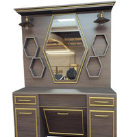 LBB SUPPLY Brown Barber Unit with Gold Line – 220cm x 150cm | Luxury Barber Station