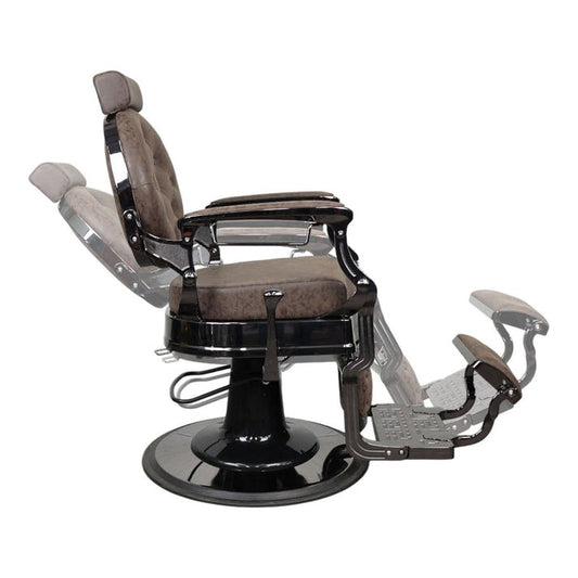 Barber Chair - Vintage Style Brown & Shiny Black Accents Adjustable Headrest & Premium Leather