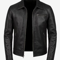 Neville Men’s Black Harrington Leather Jacket – Real Lambskin with Chest Pocket