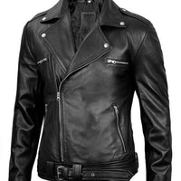 Negan Men’s Black Leather Biker Jacket – Asymmetrical Zipper Real Lambskin