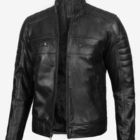 Men’s Black Lambskin Leather Cafe Racer Jacket – Real Leather, Slim Fit Biker Style