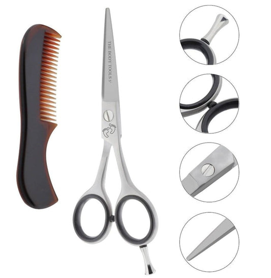 LBB SUPPLY– Beard & Mustache Hair Trimming Scissor + Beard Comb | 5” Stainless Steel Grooming Shears