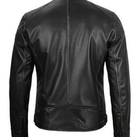 Men’s Black Lambskin Leather Cafe Racer Jacket – Slim Fit Motorcycle Style