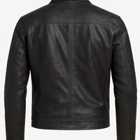 Classic Harrington Men’s Black Leather Jacket – Real Lambskin with Minimalist Design