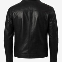 Mark Men’s Black Harrington Leather Jacket – Real Lambskin with Shirt Collar & YKK Zip