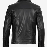 Fernando Men’s Black Lambskin Leather Trucker Jacket – Button-Up Real Leather Classic