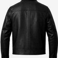 Tony Men’s Black Harrington Leather Jacket – Real Lambskin with Shirt Collar & Zip Closure