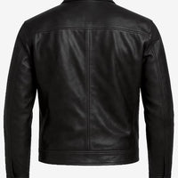 Owen Men’s Black Cafe Racer Leather Jacket – Real Lambskin with Snap-Tab Collar