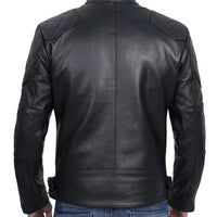 Men's Black Cafe Racer Quilted Leather Jacket – Real Lambskin, Beckham-Inspired Biker Style