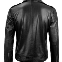 Negan Men’s Black Leather Biker Jacket – Asymmetrical Zipper Real Lambskin