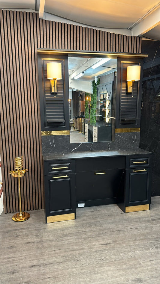 LBB SUPPLY Black Barber Unit with Gold Line  | Luxury Barber Station