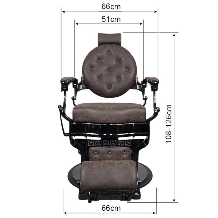 Barber Chair - Vintage Style Brown & Shiny Black Accents Adjustable Headrest & Premium Leather