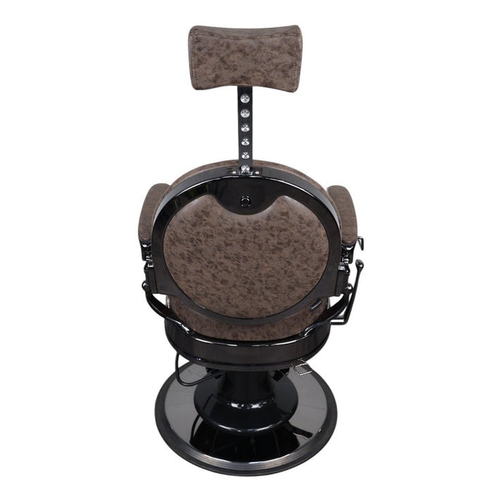 Barber Chair - Vintage Style Brown & Shiny Black Accents Adjustable Headrest & Premium Leather
