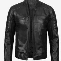 Men’s Black Lambskin Leather Cafe Racer Jacket – Real Leather, Slim Fit Biker Style