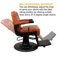 Barber Chair - Retro Camel & Black Accents Adjustable Headrest & Premium Leather