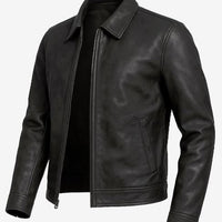 Classic Harrington Men’s Black Leather Jacket – Real Lambskin with Minimalist Design