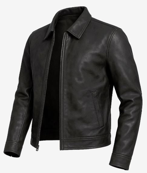 Classic Harrington Men’s Black Leather Jacket – Real Lambskin with Minimalist Design