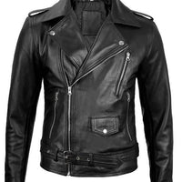Men's Black Belted Moto Leather Jacket – Genuine Lambskin Biker Style