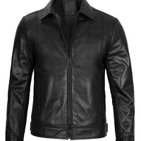 Men’s Black Harrington Classic Leather Jacket – Real Lambskin with Vintage Style