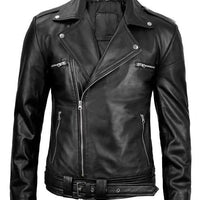 Negan Men’s Black Leather Biker Jacket – Asymmetrical Zipper Real Lambskin