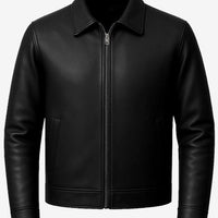 Tony Men’s Black Harrington Leather Jacket – Real Lambskin with Shirt Collar & Zip Closure