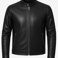 Owen Men’s Black Cafe Racer Leather Jacket – Real Lambskin with Snap-Tab Collar
