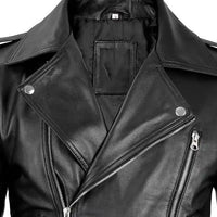 Men's Black Belted Moto Leather Jacket – Genuine Lambskin Biker Style