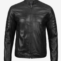 Men’s Black Lambskin Leather Cafe Racer Jacket – Real Leather, Slim Fit Biker Style