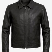 Classic Harrington Men’s Black Leather Jacket – Real Lambskin with Minimalist Design