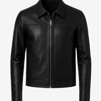 Mark Men’s Black Harrington Leather Jacket – Real Lambskin with Shirt Collar & YKK Zip