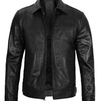 Men’s Black Harrington Classic Leather Jacket – Real Lambskin with Vintage Style