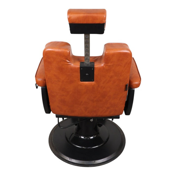 Barber Chair - Retro Camel & Black Accents Adjustable Headrest & Premium Leather