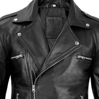 Negan Men’s Black Leather Biker Jacket – Asymmetrical Zipper Real Lambskin