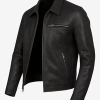 Neville Men’s Black Harrington Leather Jacket – Real Lambskin with Chest Pocket