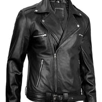 Negan Men’s Black Leather Biker Jacket – Asymmetrical Zipper Real Lambskin
