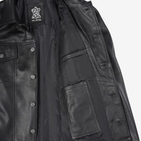 Fernando Men’s Black Lambskin Leather Trucker Jacket – Button-Up Real Leather Classic