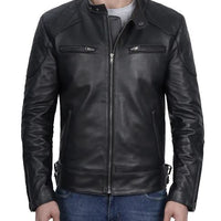 Men's Black Cafe Racer Quilted Leather Jacket – Real Lambskin, Beckham-Inspired Biker Style