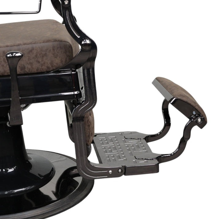 Barber Chair - Vintage Style Brown & Shiny Black Accents Adjustable Headrest & Premium Leather
