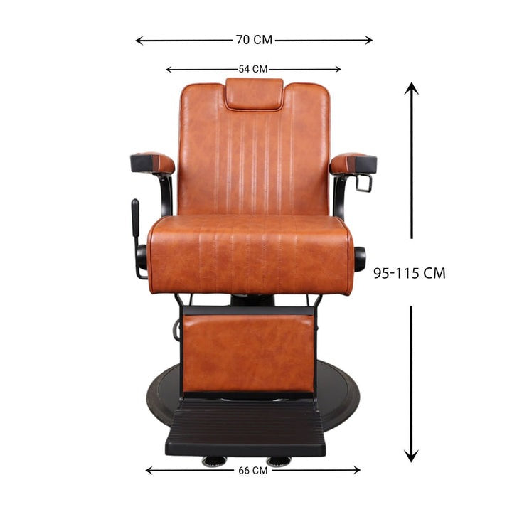 Barber Chair - Retro Camel & Black Accents Adjustable Headrest & Premium Leather