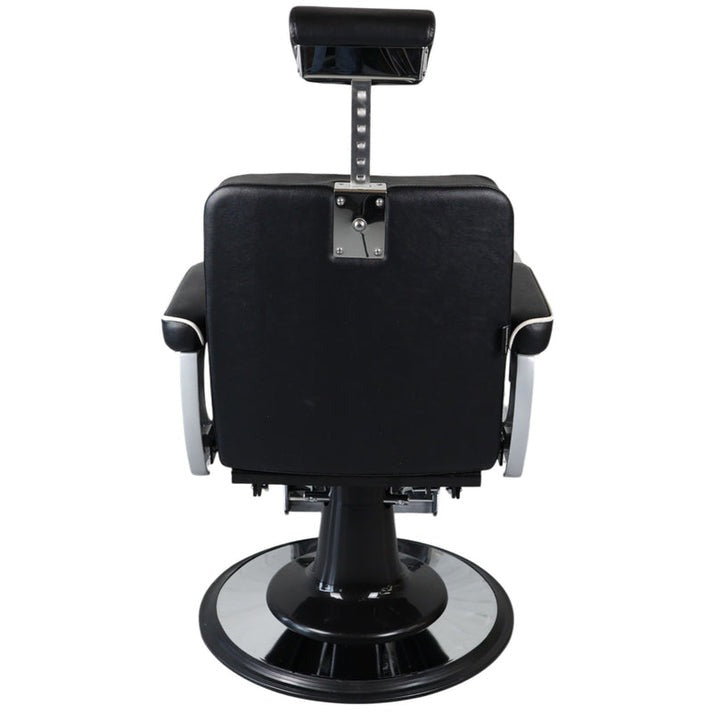 Elegant Black & Silver Barber Chair – Diamond-Stitched Reclining Salon Chair