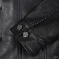 Fernando Men’s Black Lambskin Leather Trucker Jacket – Button-Up Real Leather Classic