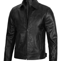 Men’s Black Harrington Classic Leather Jacket – Real Lambskin with Vintage Style