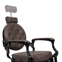 Barber Chair - Vintage Style Brown & Shiny Black Accents Adjustable Headrest & Premium Leather