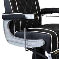 Elegant Black & Silver Barber Chair – Diamond-Stitched Reclining Salon Chair