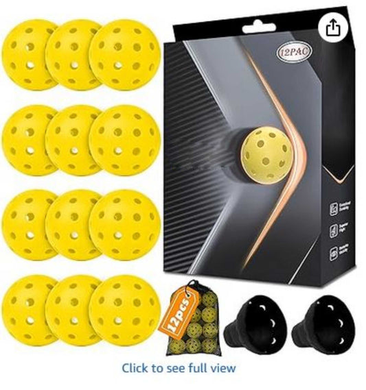 Pickleball-X Performance 12 Pcs Holes Yellow Balls – Tournament Grade, Durable One-Piece Construction