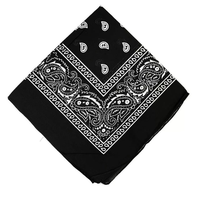 Paisley Bandana Black Scarf – 100% Cotton Headband for Men & Women, 22"x22"