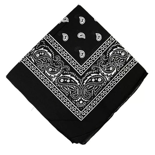 Paisley Bandana Black Scarf – 100% Cotton Headband for Men & Women, 22"x22"